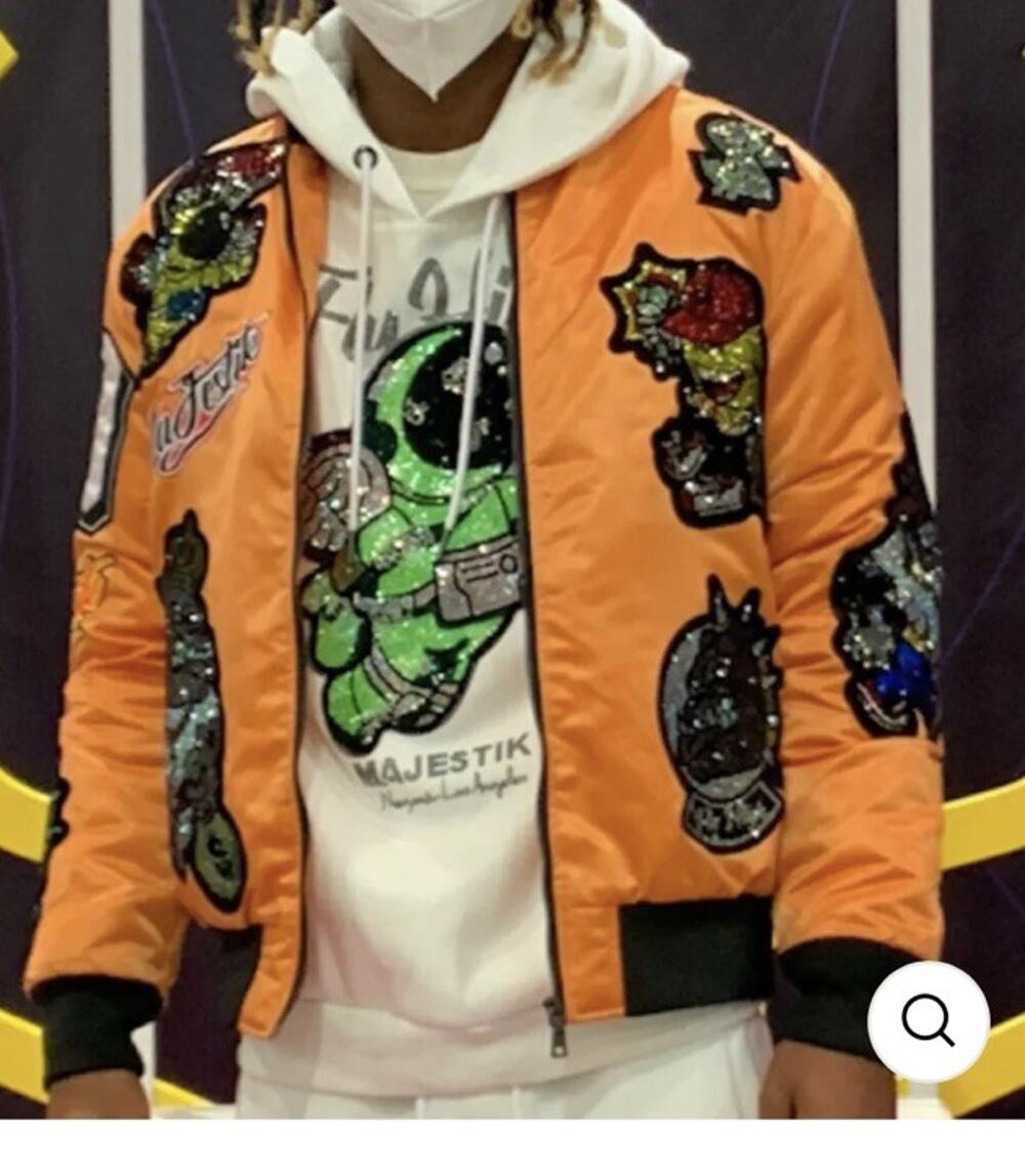 Majestik Rhinestone Patch Bomber Jacket size L Men’s $300